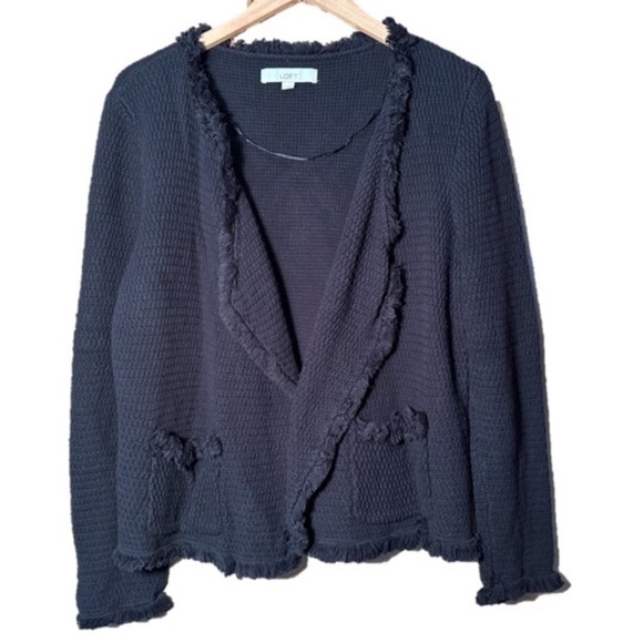 LOFT Fringe %100 Cotton Cardigan Size XL - Picture 1 of 13